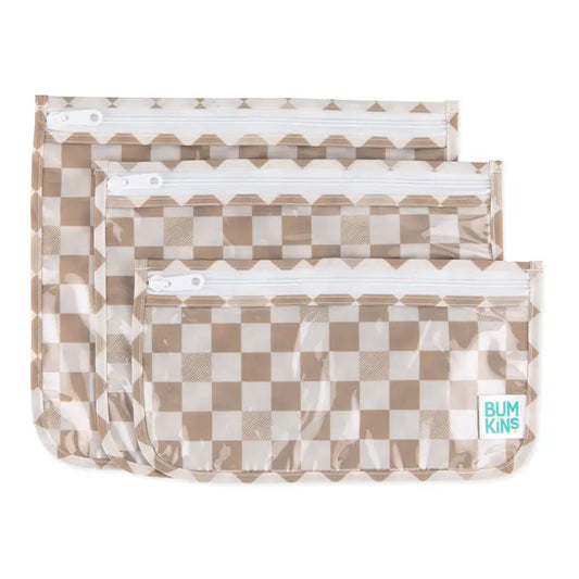 clear travel bags // sand checkered (set of 3!)