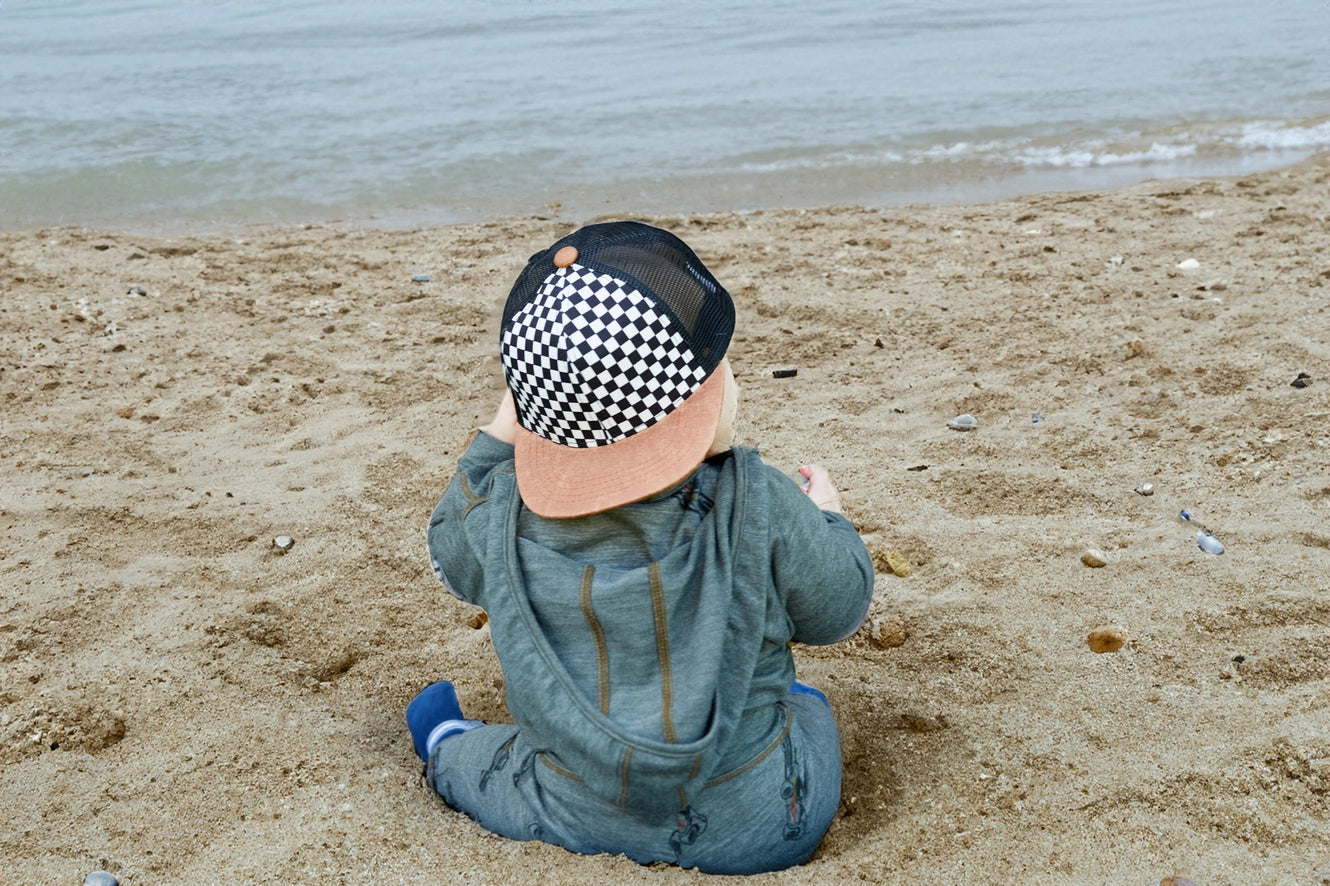 snapback trucker hat // black + white checkered (baby AND youth)