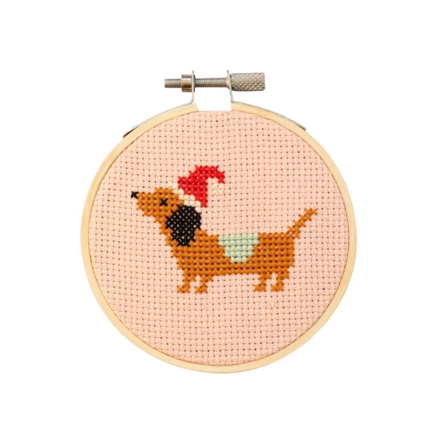 cross stitch kit // christmas dachshund
