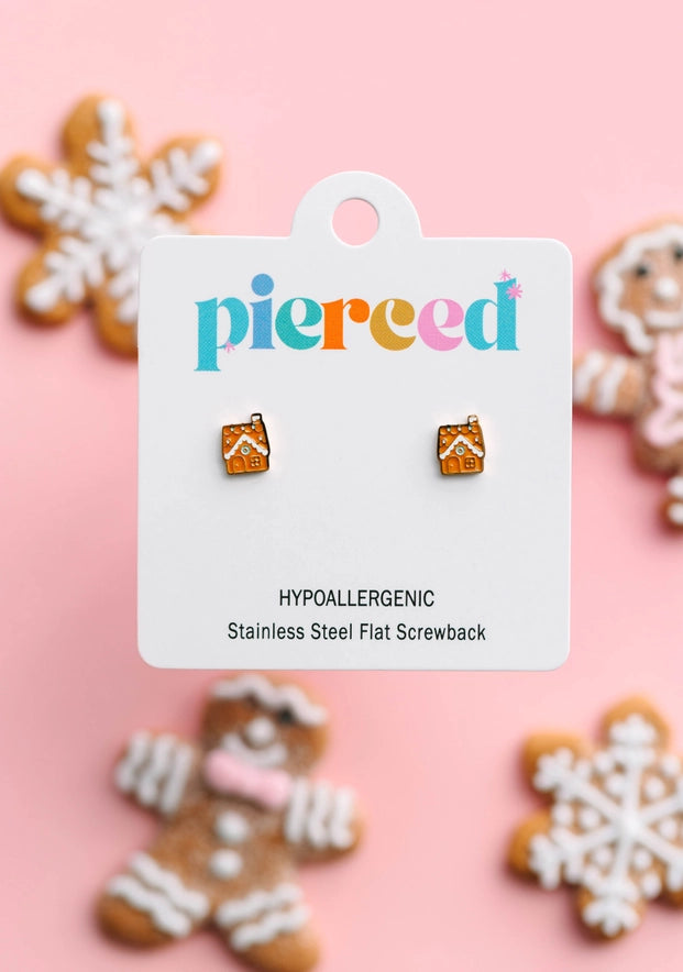 18k gold flat back studs // gingerbread house