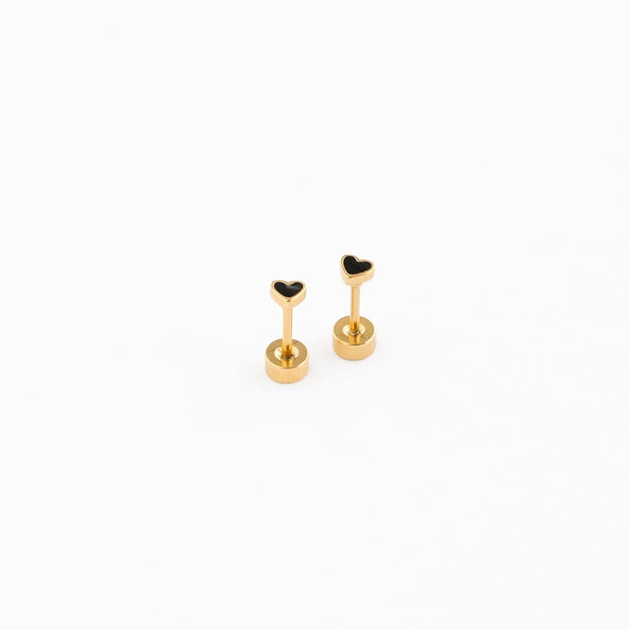 black mini enamel heart flat back studs // 18k gold