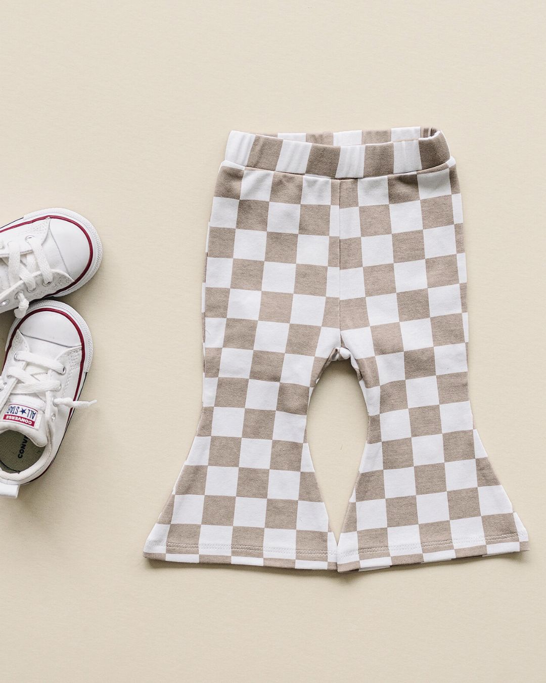 checkered flare pants // latte