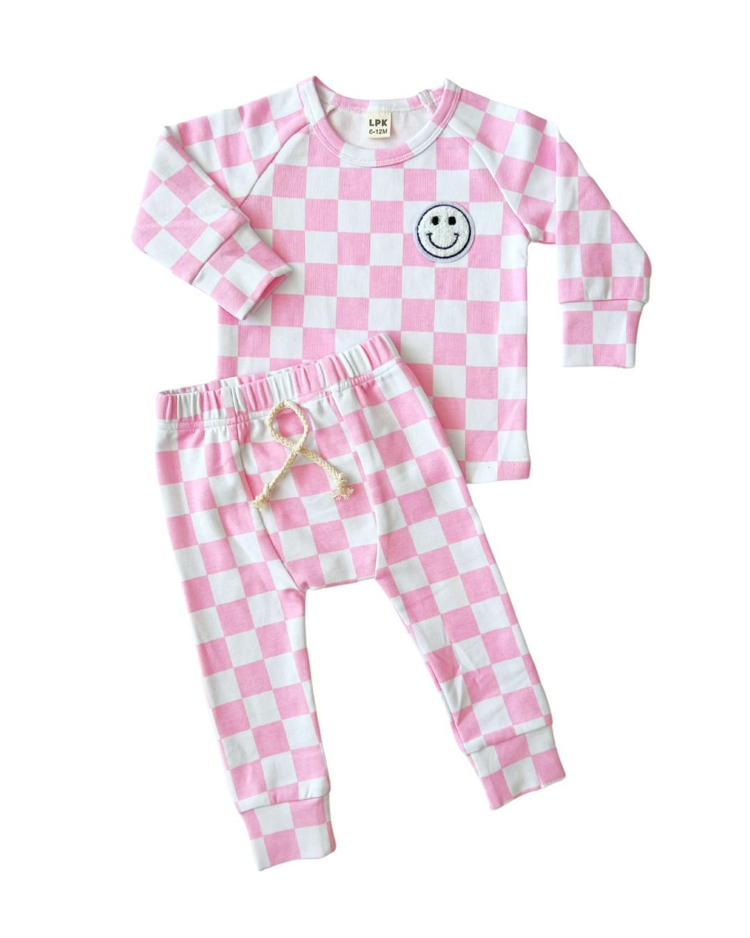 checkered smiley lounge set // pink