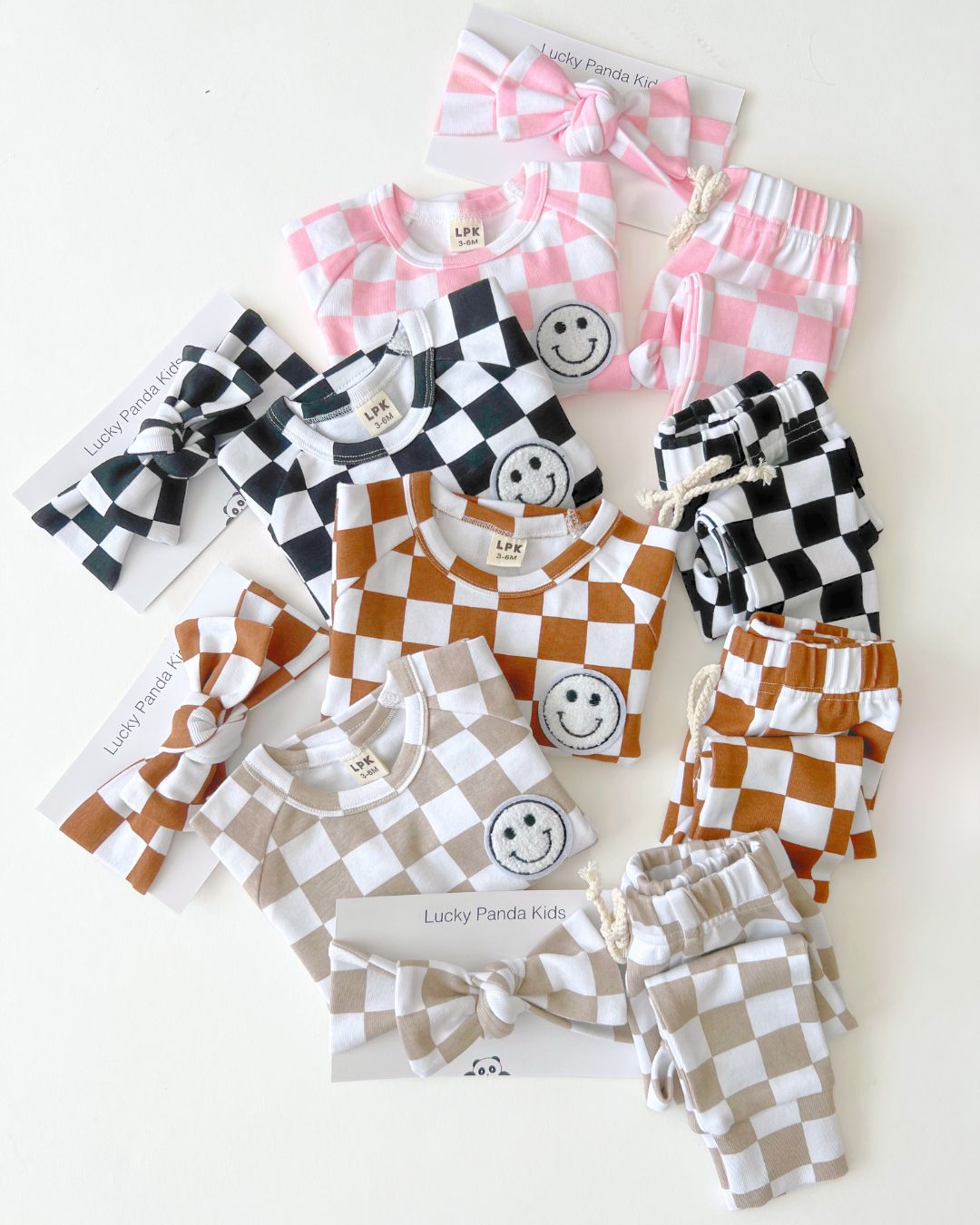 checkered smiley lounge set // pink