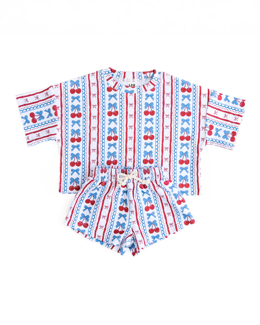 shorts set // cherry bow stripes (sizing up to 8/9y)