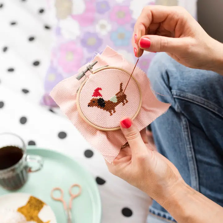 cross stitch kit // christmas dachshund