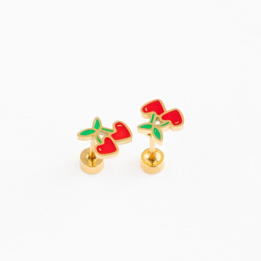 cherries flat back studs // 18k gold