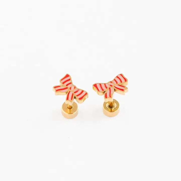 mini striped bow flat back studs // 18k gold