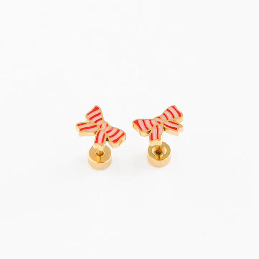 mini striped bow flat back studs // 18k gold