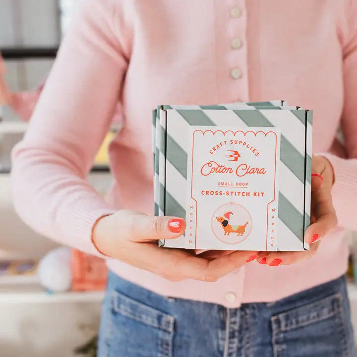 cross stitch kit // christmas dachshund