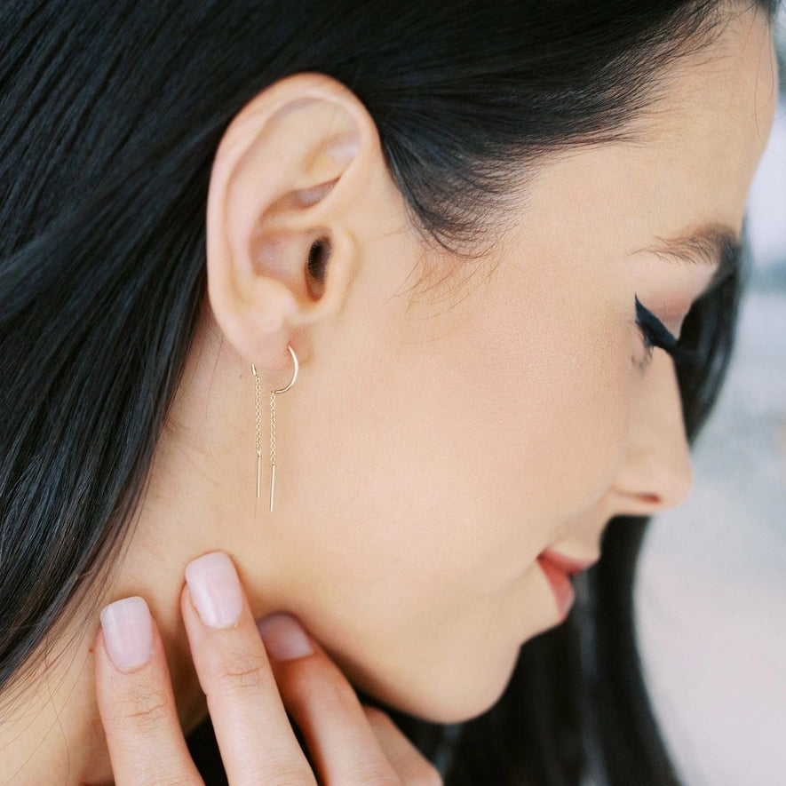 gold threader drop bar earrings