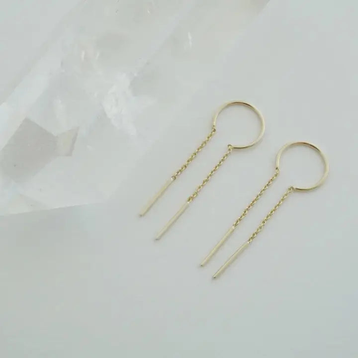 gold threader drop bar earrings