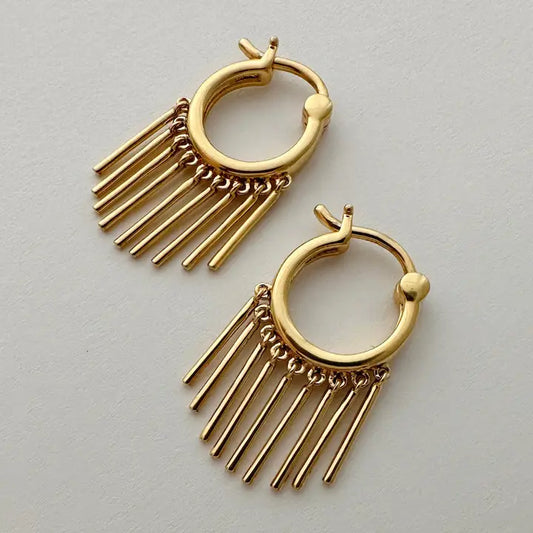 gold fringe hoop earrings