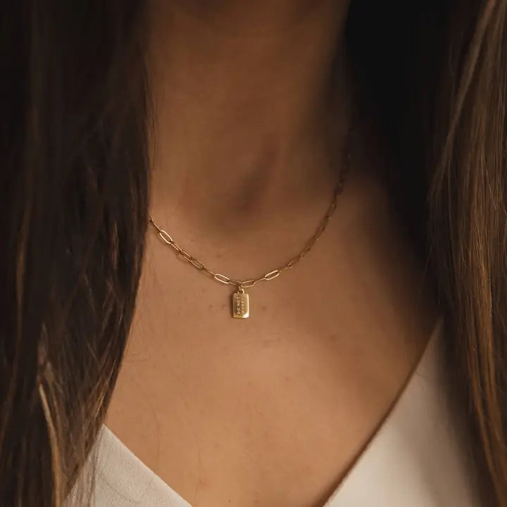 mini tag necklace // do not worry (14k gold)