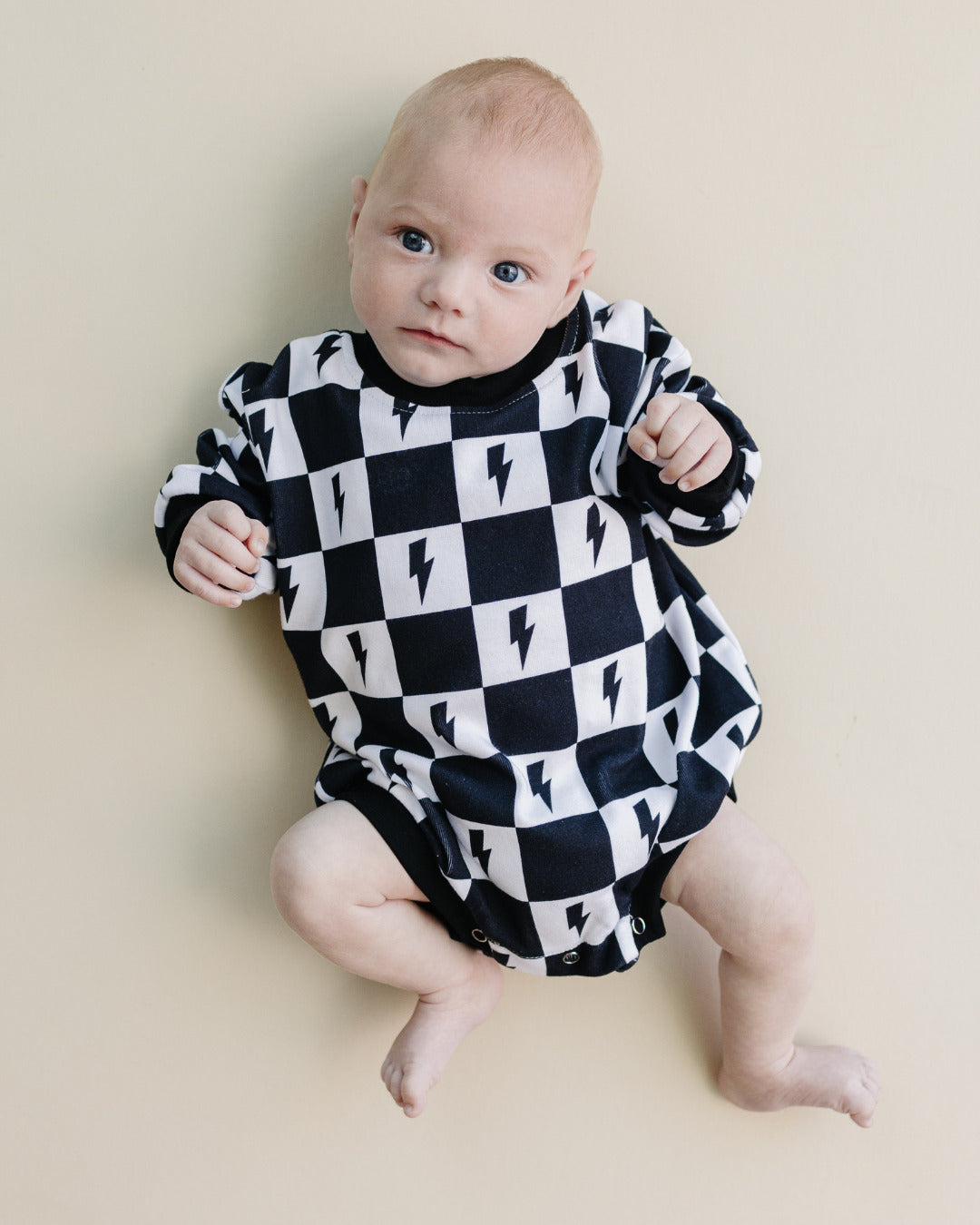 bubble romper // checkered bolts