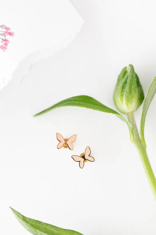 blush butterfly flat back studs // 18k gold