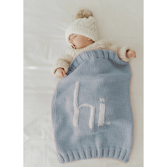 hi knitted baby blanket // blue