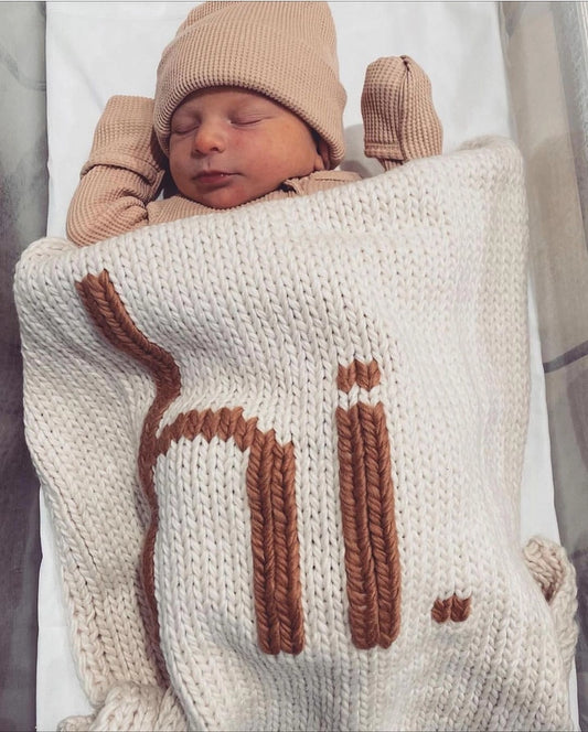 hi knitted baby blanket // cream + brown