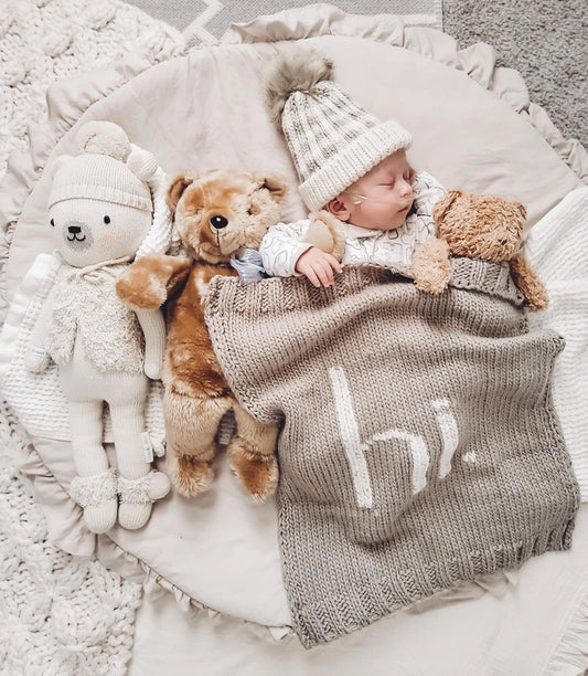 hi knitted baby blanket // taupe