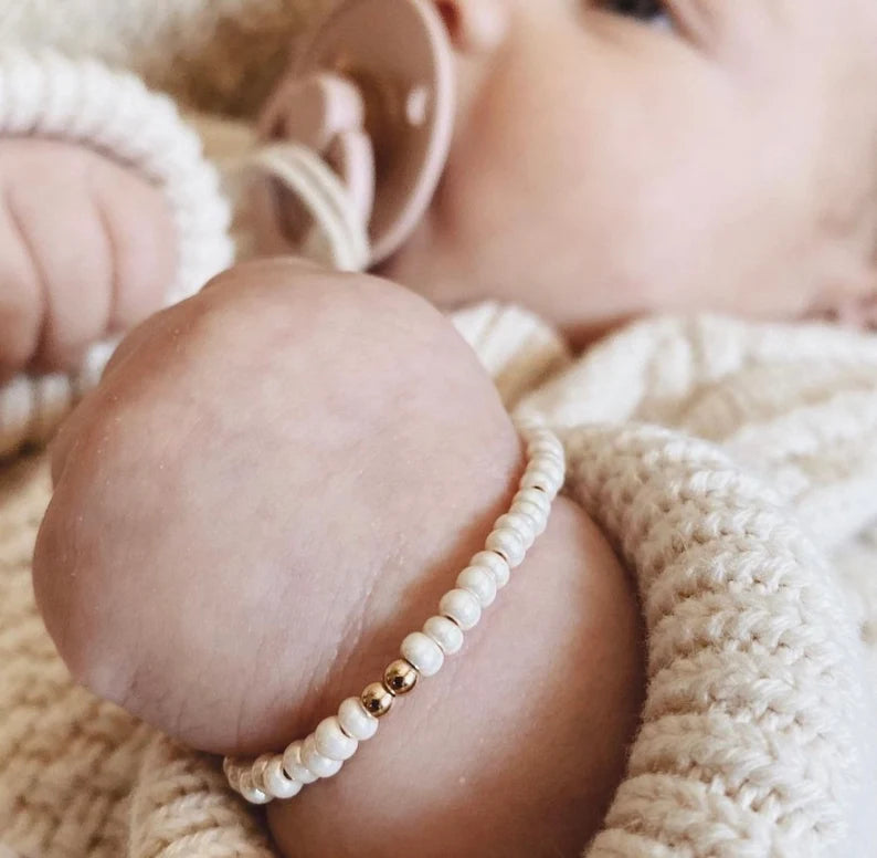 baby/toddler bracelet // cream + gold accents