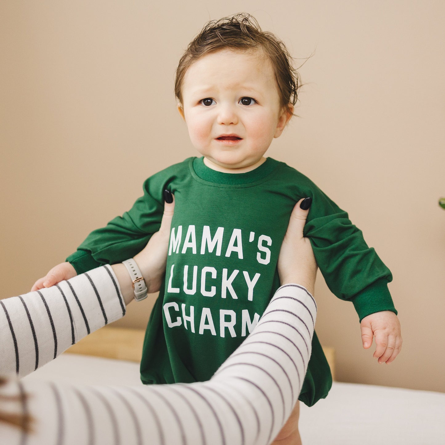 bamboo oversized sweatshirt romper // mama's lucky charm