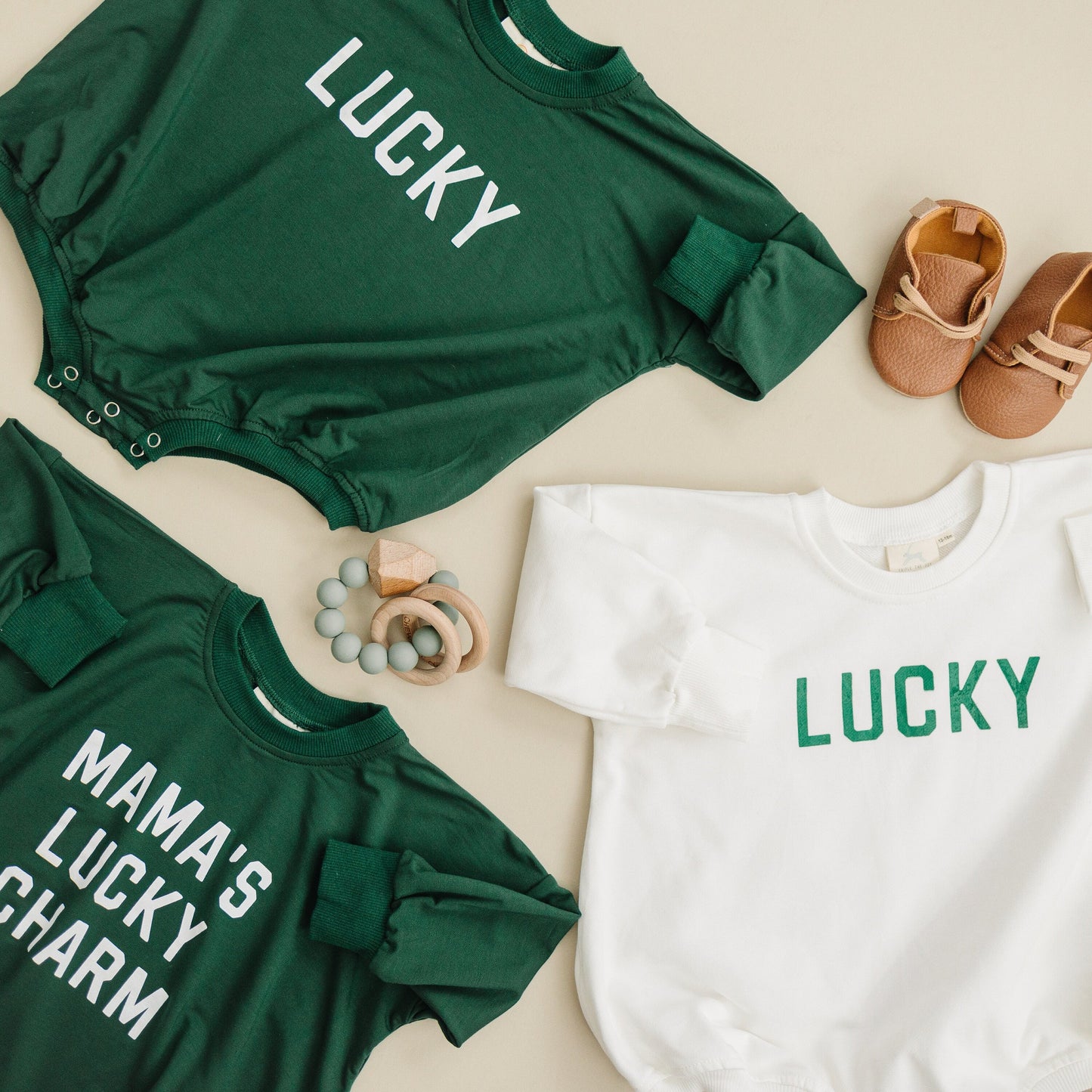 bamboo oversized sweatshirt romper // mama's lucky charm