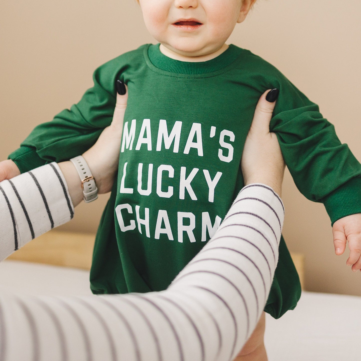 bamboo oversized sweatshirt romper // mama's lucky charm