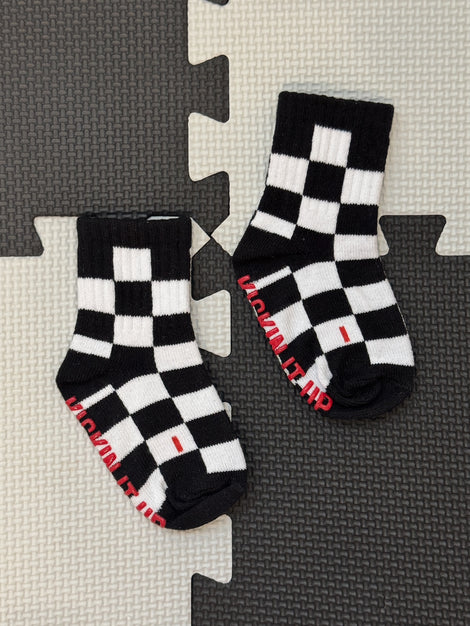 black + white checkered socks