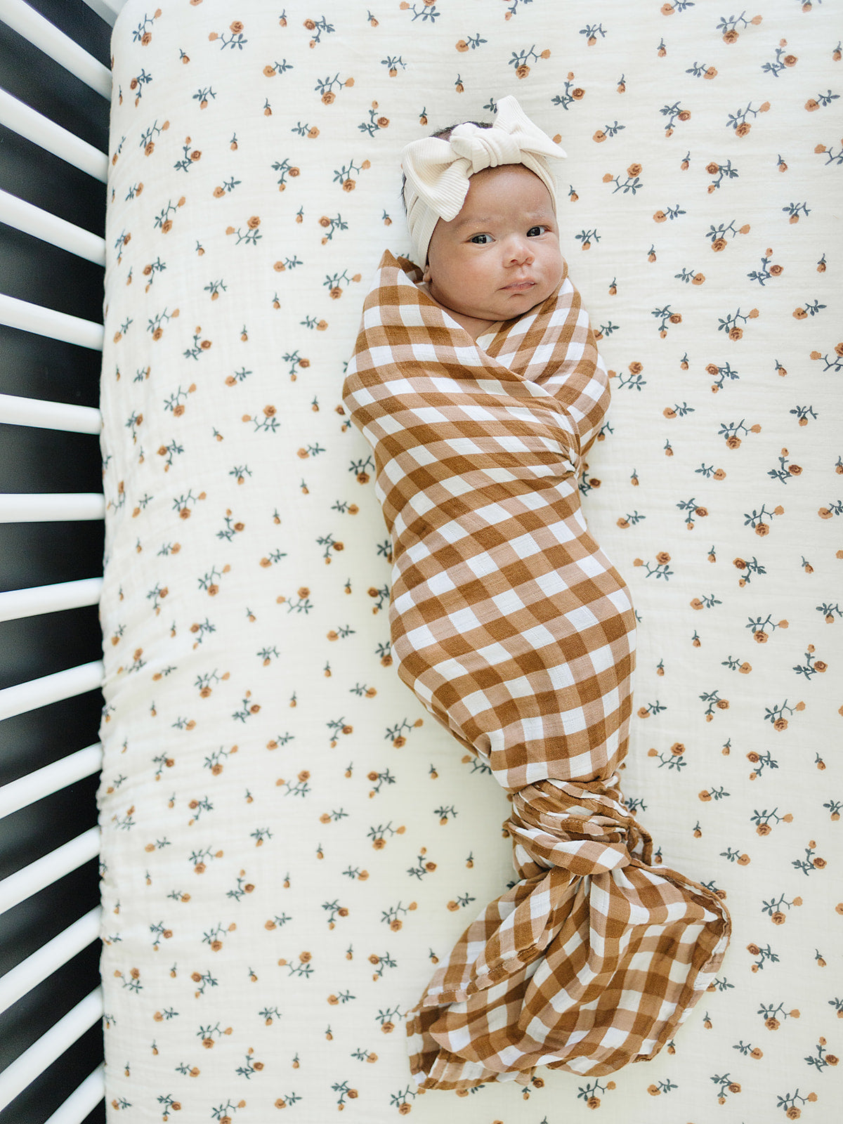 muslin crib sheet // mustard floral