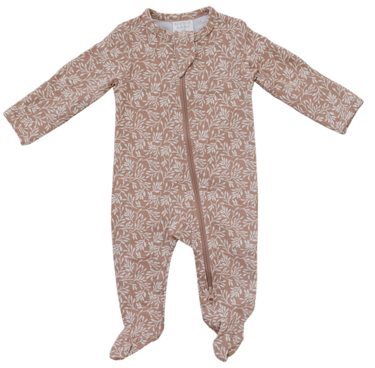 buttery soft cotton footie // dusty rose vines