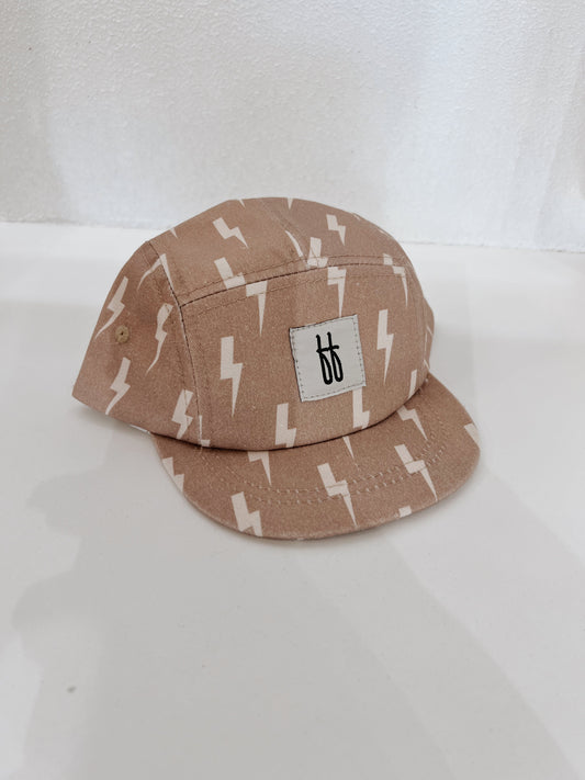 baby/children's snapback hat // tan/cream lightning bolt