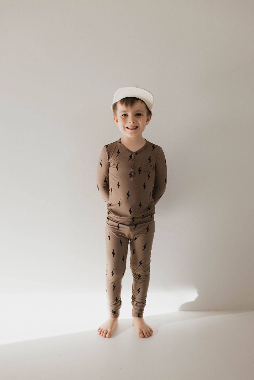 brown/black lightning bolt bamboo pajamas // LONG-SLEEVE TWO-PIECE SET (comes in extended sizing)