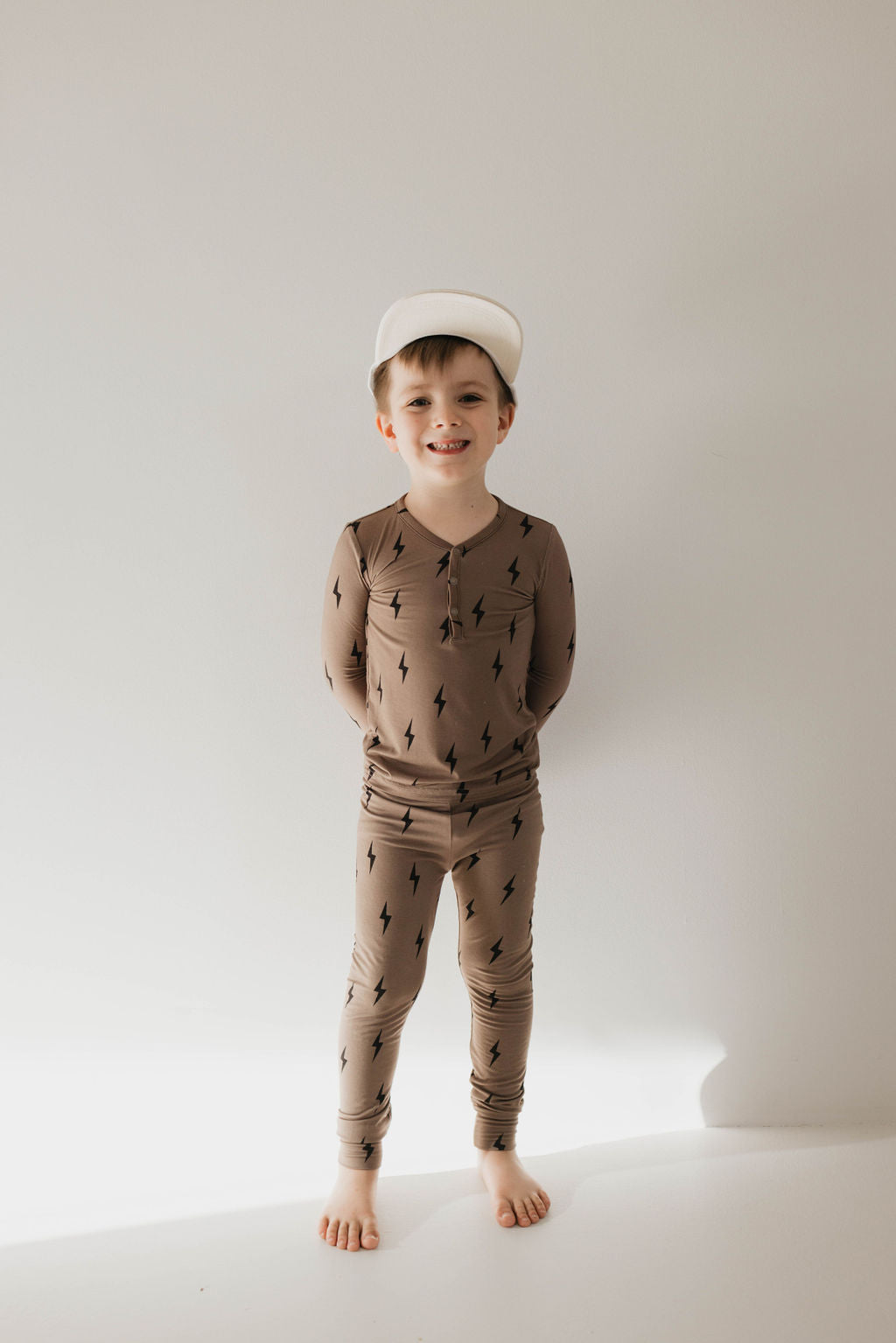 brown/black lightning bolt bamboo pajamas // LONG-SLEEVE TWO-PIECE SET (comes in extended sizing)