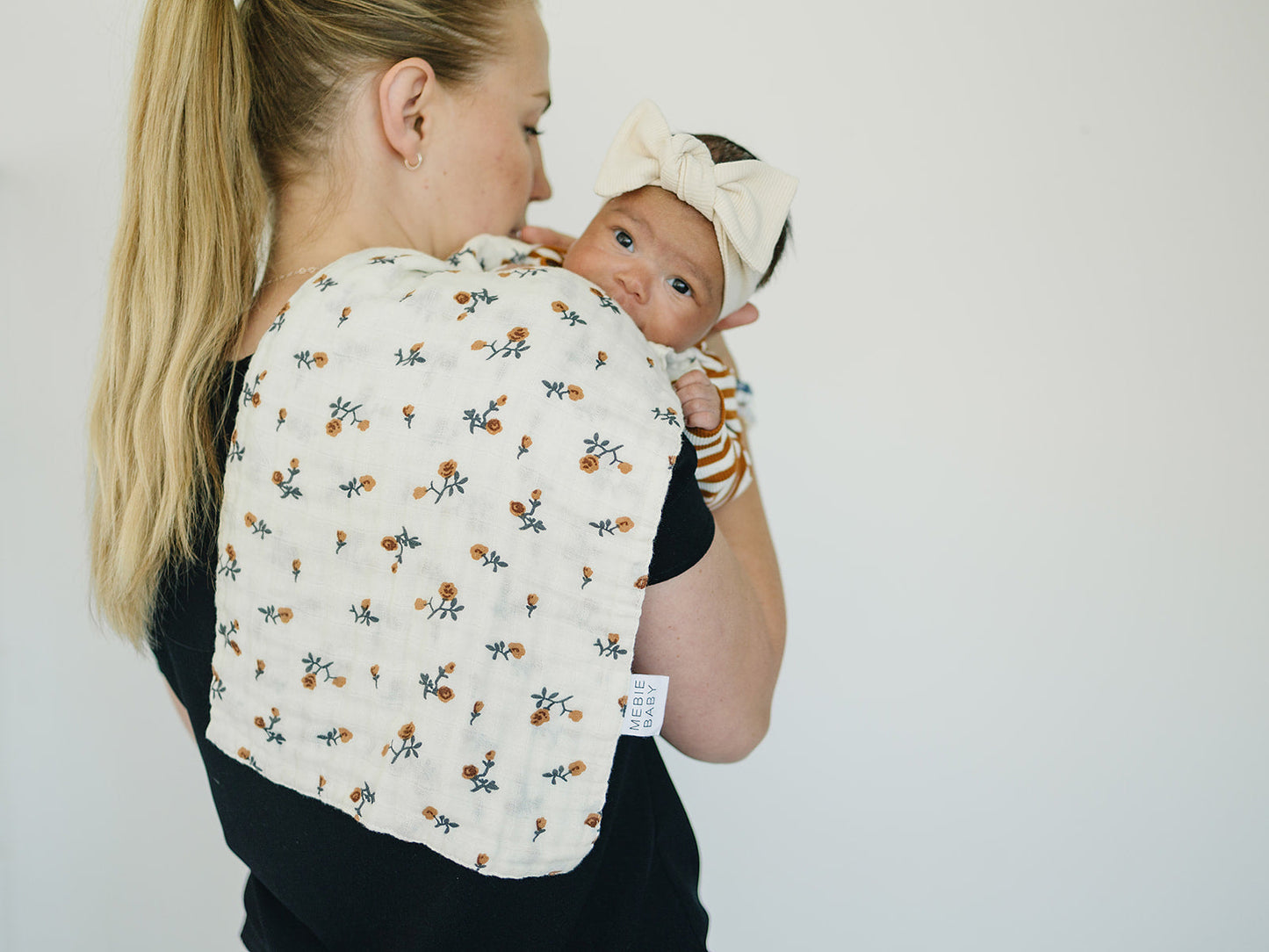 mustard floral muslin burp cloth