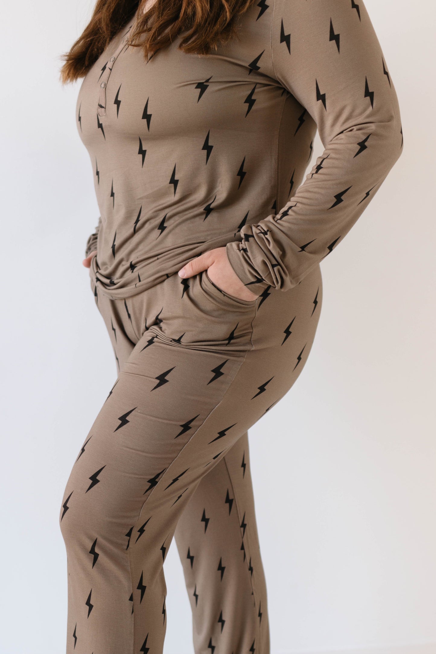 women's bamboo pajamas // brown/black lightning bolt