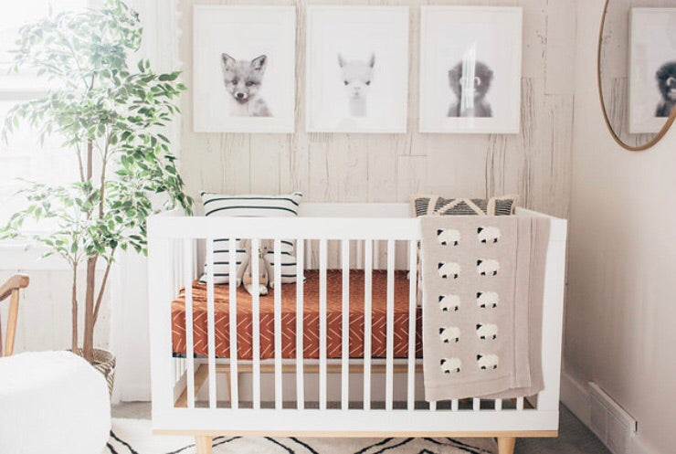 muslin crib sheet // rust mudcloth