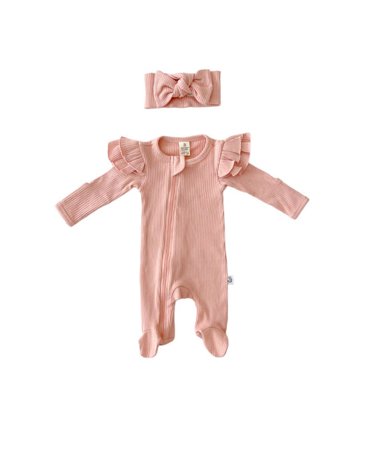 organic zip footie set // pink