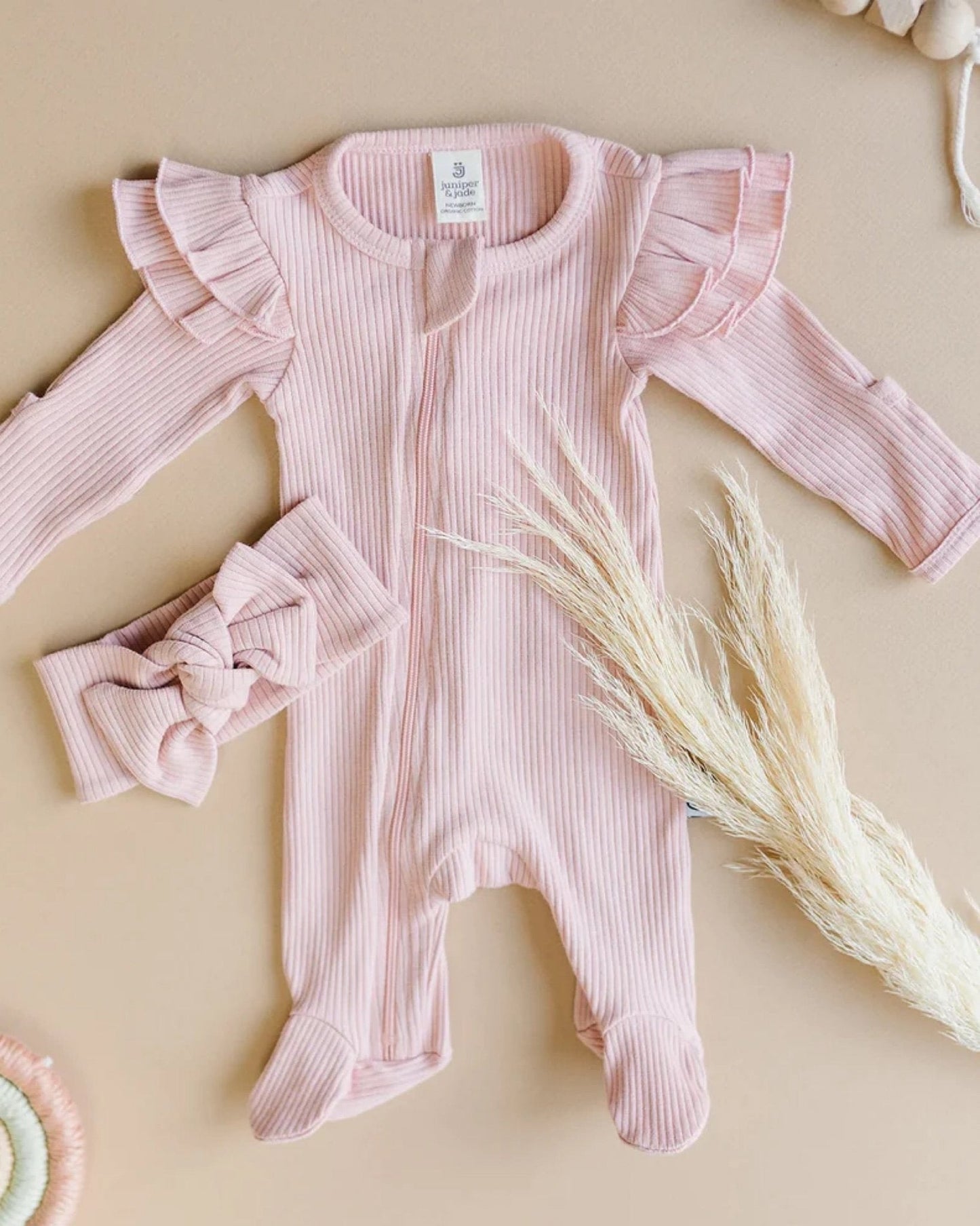 organic zip footie set // pink