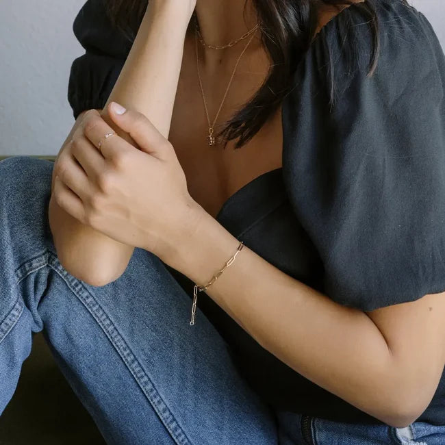 gold paper clip chain bracelet // women's
