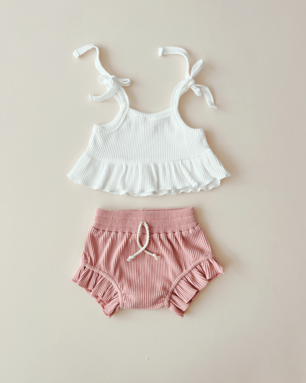 ribbed crop top set // pink + white