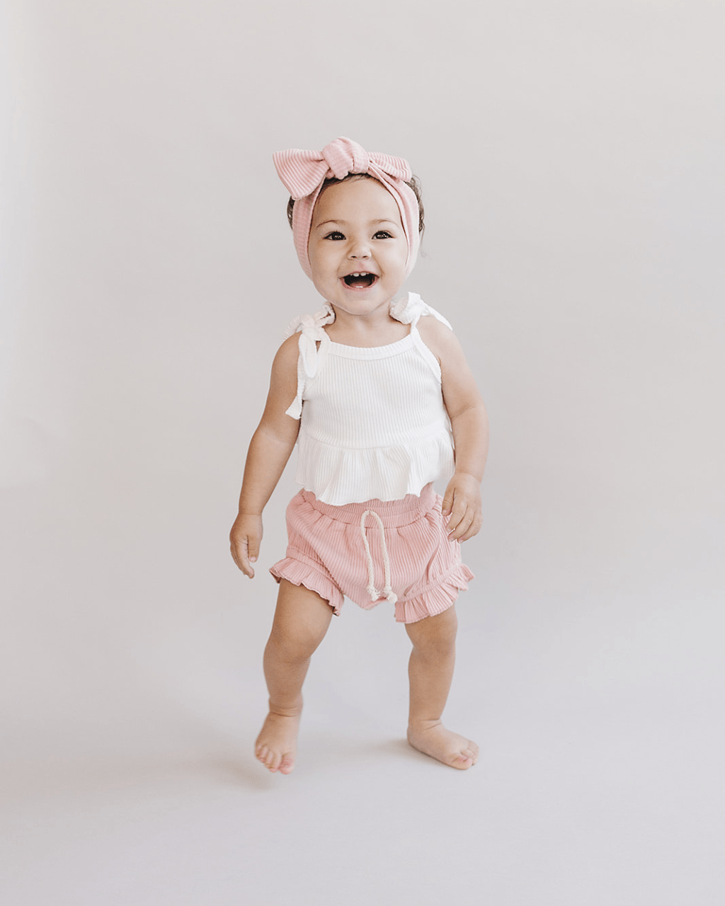 ribbed crop top set // pink + white