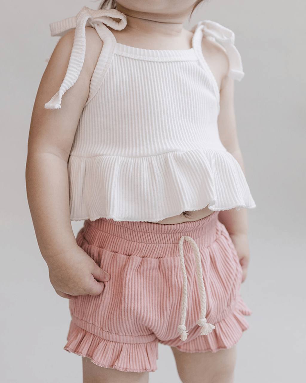 ribbed crop top set // pink + white