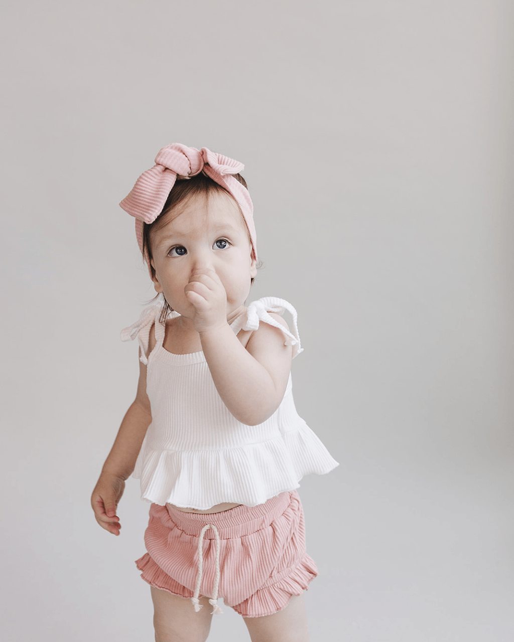 ribbed crop top set // pink + white