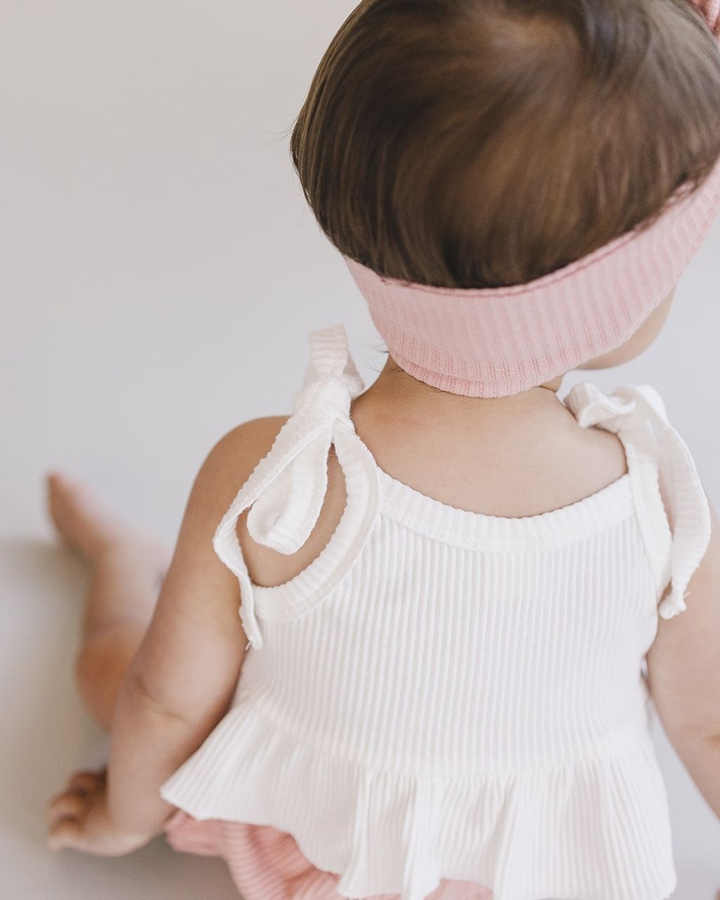 ribbed crop top set // pink + white