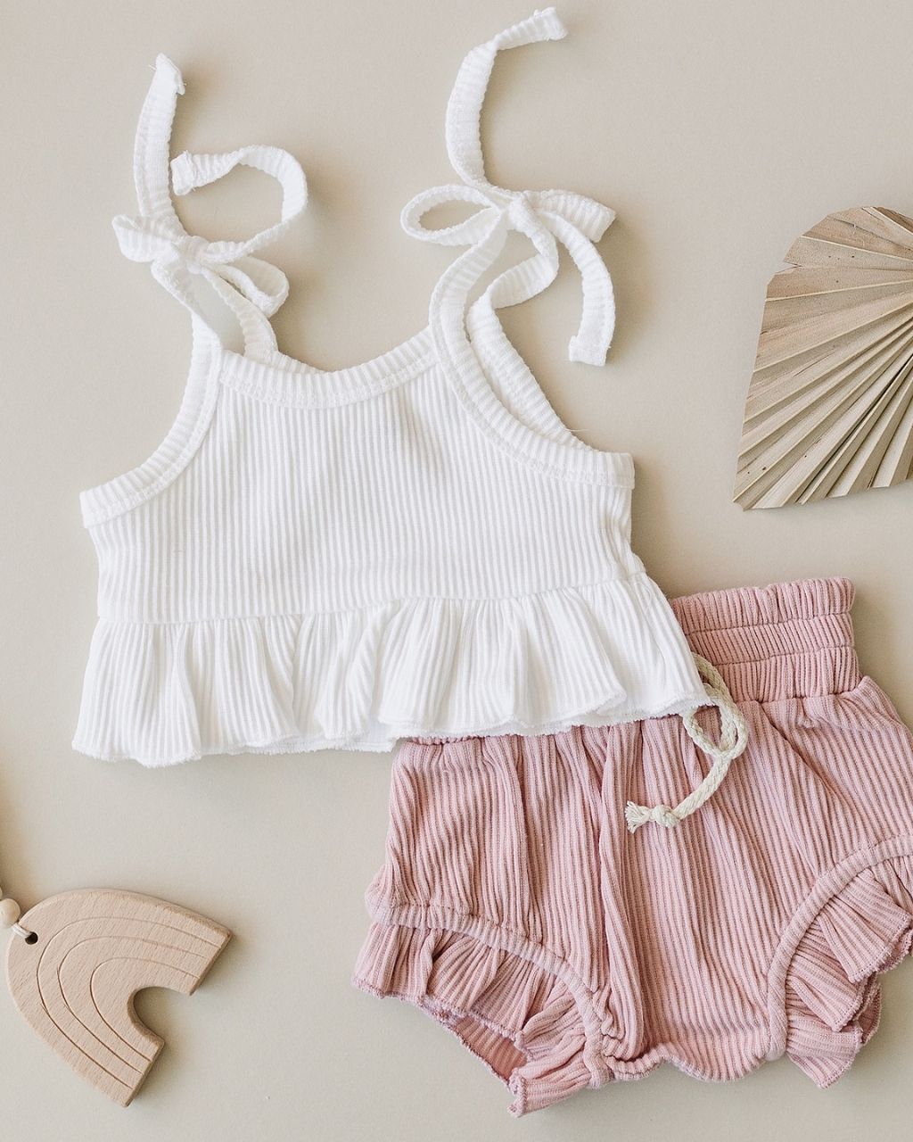 ribbed crop top set // pink + white