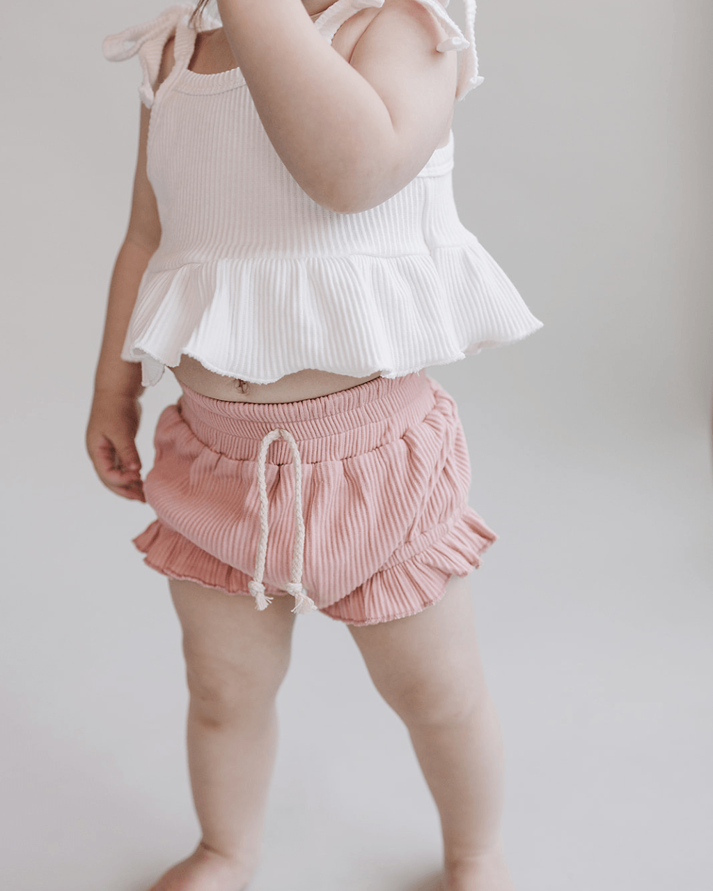 ribbed crop top set // pink + white