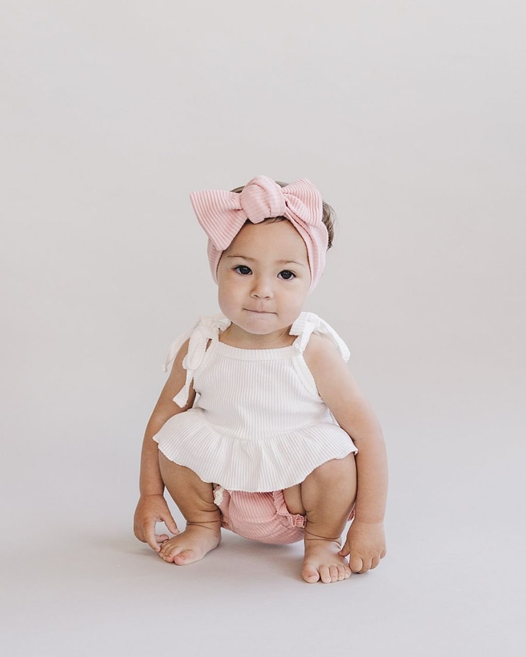 ribbed crop top set // pink + white