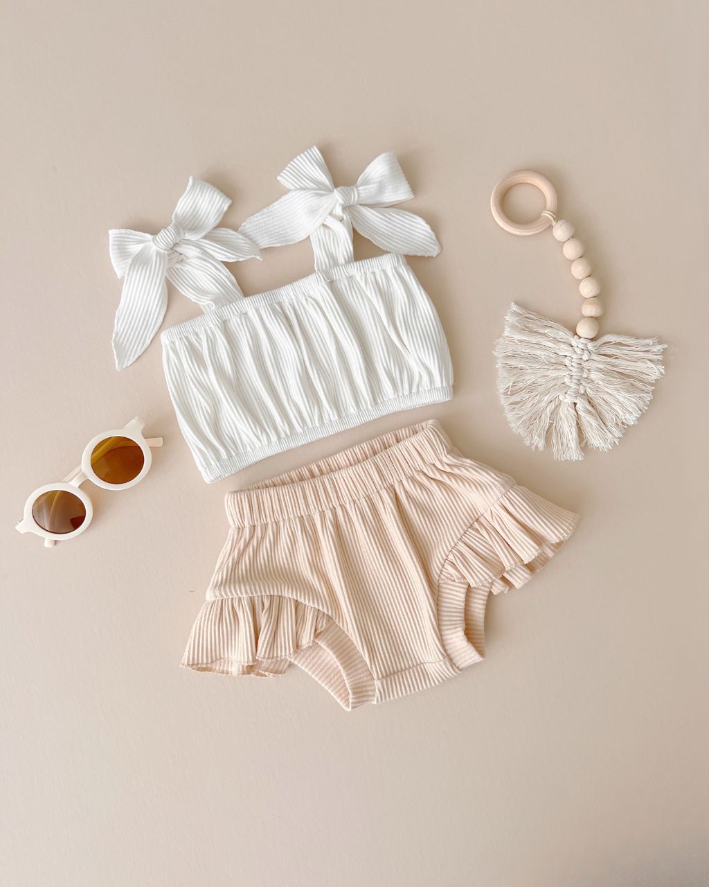 ribbed crop top set // vanilla + white