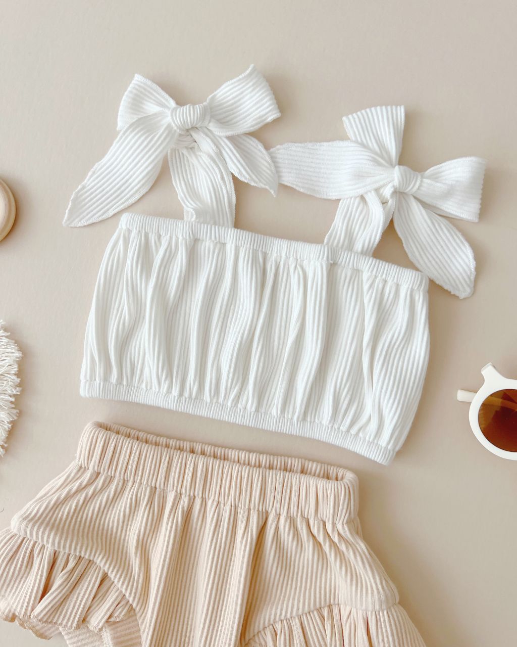 ribbed crop top set // vanilla + white