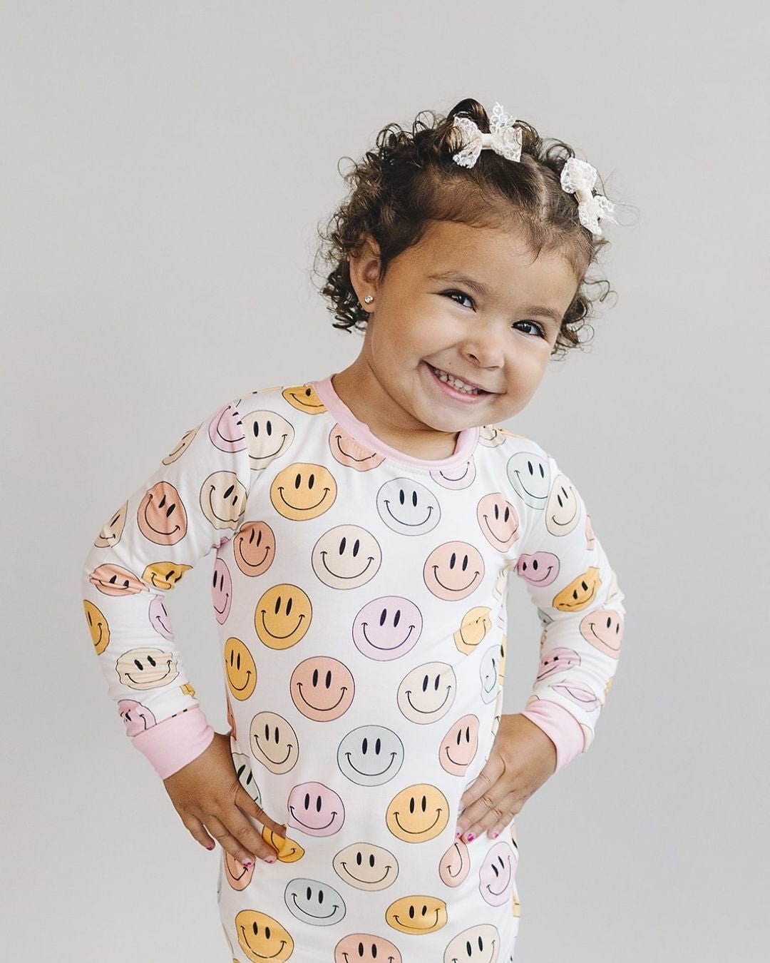 mixed pinks smiley bamboo pajamas // LONG-SLEEVE TWO-PIECE SET